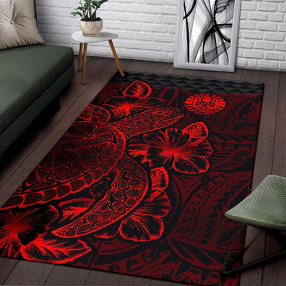 Tahiti Area Rugs Turtle Hibiscus Red
