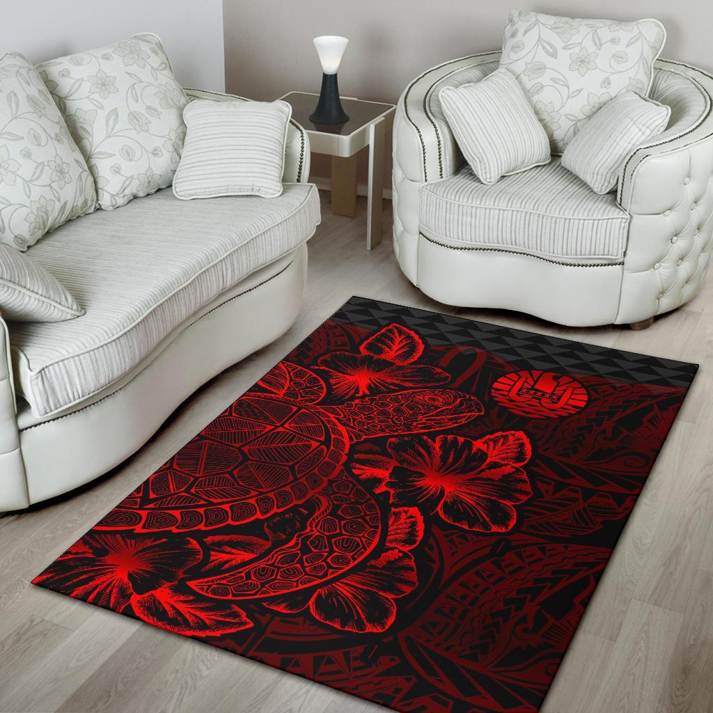 Tahiti Area Rugs Turtle Hibiscus Red