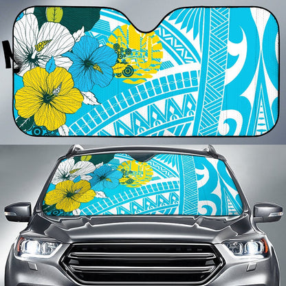 Tahiti Auto Sun Shades - Polynesian Pattern Aquamarine Stone Color