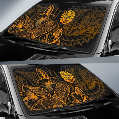 Tahiti Auto Sun Shades Turtle Hibiscus Gold