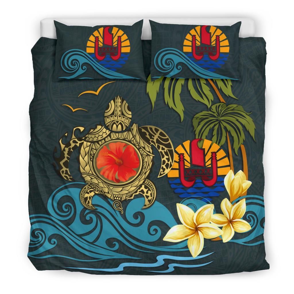 Polynesian Duvet Cover Set - Tahiti Bedding Set Coat Of Arm Turtle Hibiscus