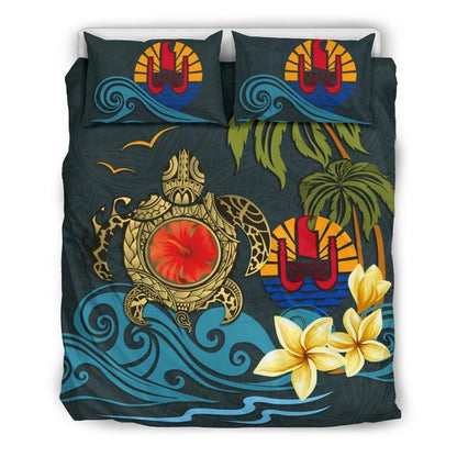 Polynesian Duvet Cover Set - Tahiti Bedding Set Coat Of Arm Turtle Hibiscus