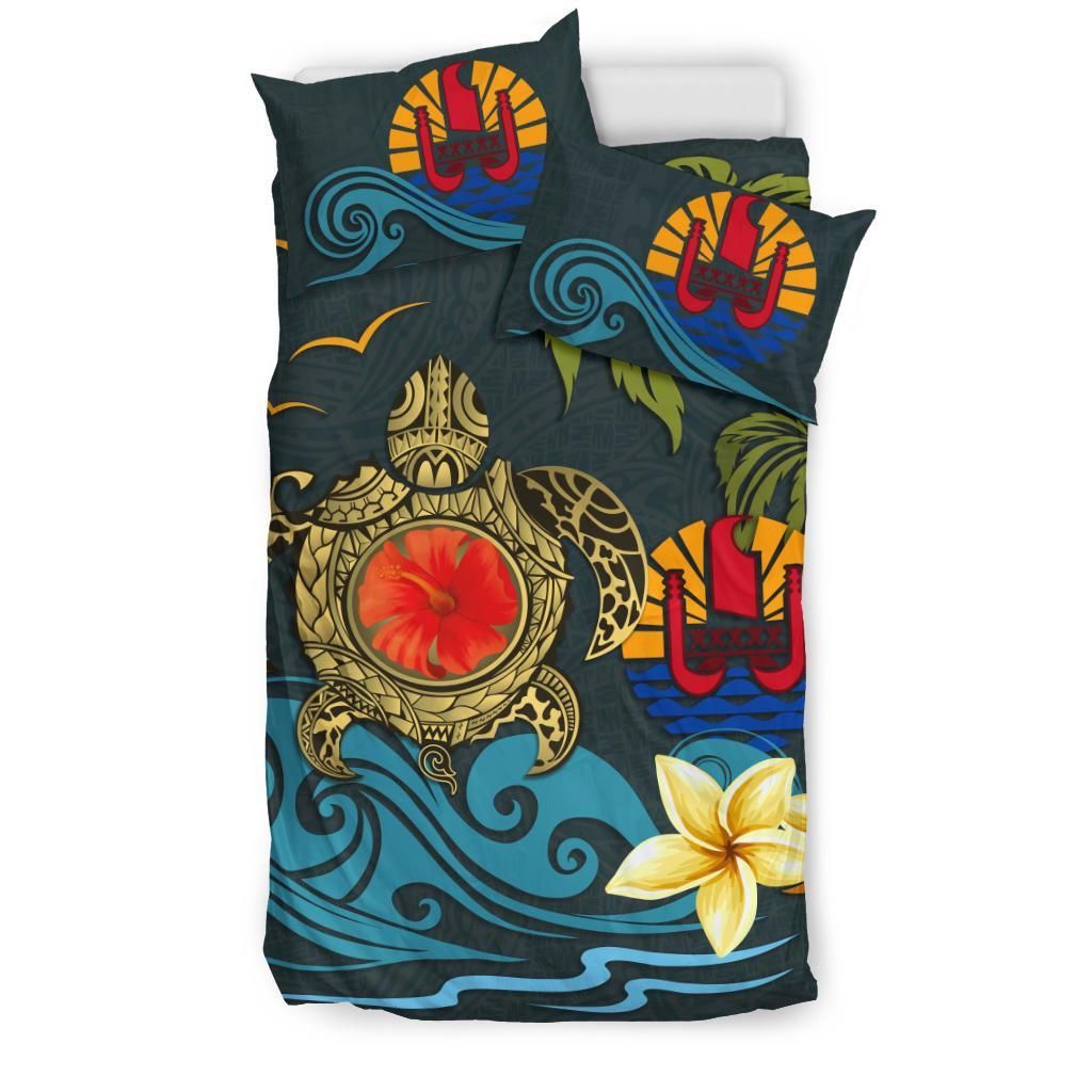 Polynesian Duvet Cover Set - Tahiti Bedding Set Coat Of Arm Turtle Hibiscus