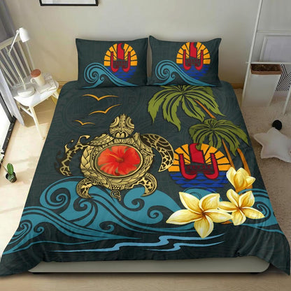 Polynesian Duvet Cover Set - Tahiti Bedding Set Coat Of Arm Turtle Hibiscus