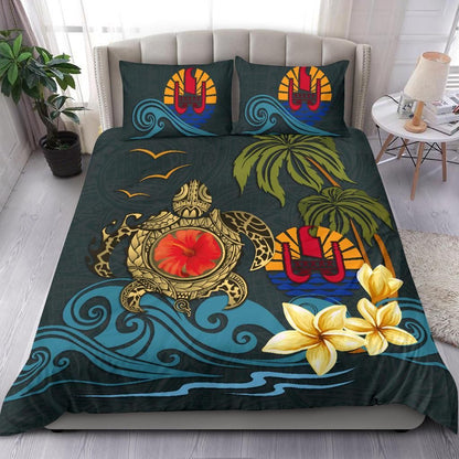 Polynesian Duvet Cover Set - Tahiti Bedding Set Coat Of Arm Turtle Hibiscus