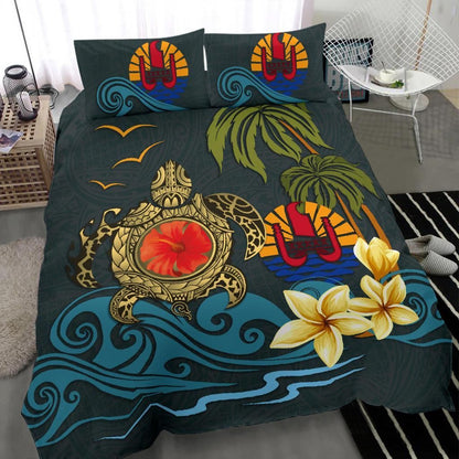 Polynesian Duvet Cover Set - Tahiti Bedding Set Coat Of Arm Turtle Hibiscus