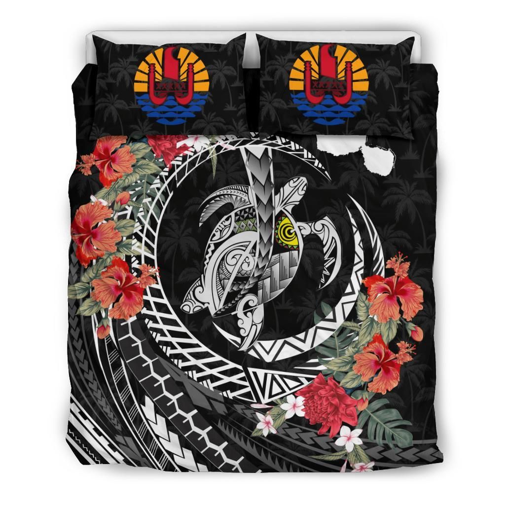 Polynesian Duvet Cover Set - Tahiti Bedding Set Polynesia Map Turtle Hibiscus
