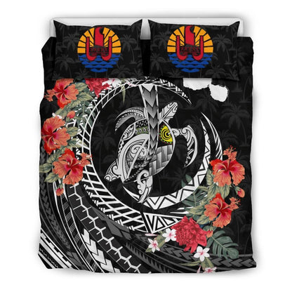 Polynesian Duvet Cover Set - Tahiti Bedding Set Polynesia Map Turtle Hibiscus