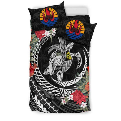 Polynesian Duvet Cover Set - Tahiti Bedding Set Polynesia Map Turtle Hibiscus