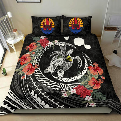 Polynesian Duvet Cover Set - Tahiti Bedding Set Polynesia Map Turtle Hibiscus