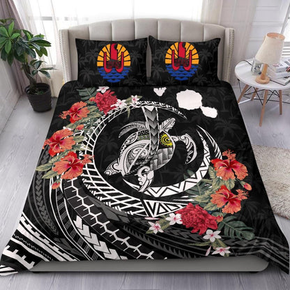 Polynesian Duvet Cover Set - Tahiti Bedding Set Polynesia Map Turtle Hibiscus