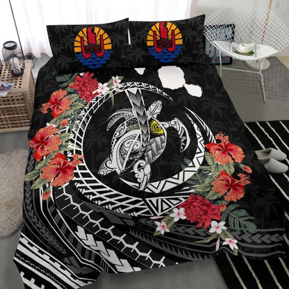 Polynesian Duvet Cover Set - Tahiti Bedding Set Polynesia Map Turtle Hibiscus