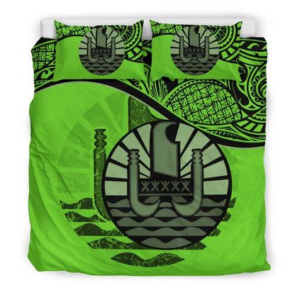 Polynesian Duvet Cover Set - Tahiti Bedding Set Green