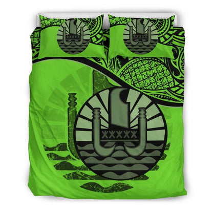 Polynesian Duvet Cover Set - Tahiti Bedding Set Green