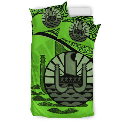 Polynesian Duvet Cover Set - Tahiti Bedding Set Green