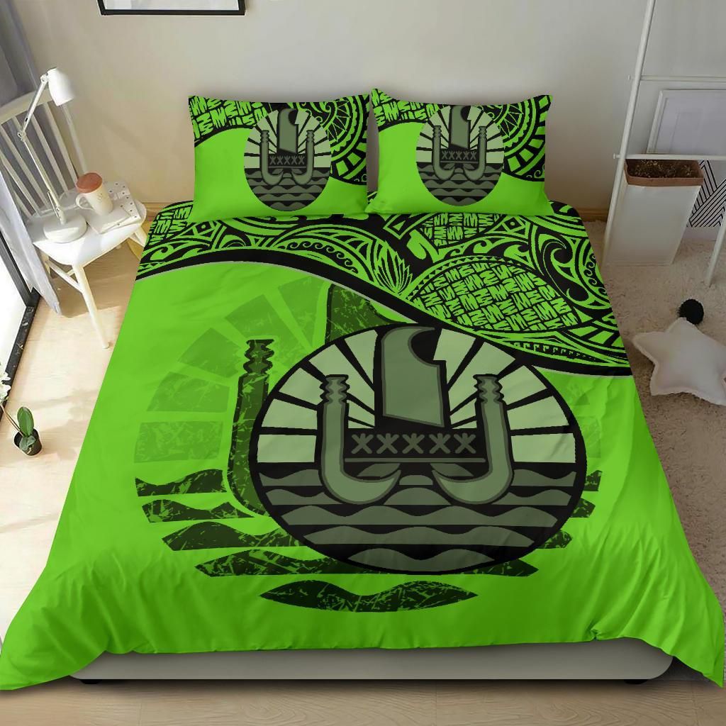 Polynesian Duvet Cover Set - Tahiti Bedding Set Green