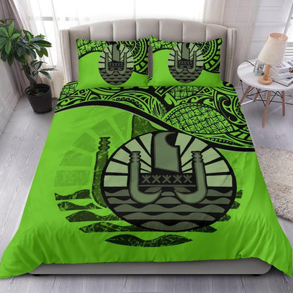 Polynesian Duvet Cover Set - Tahiti Bedding Set Green