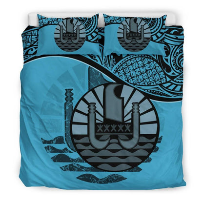 Polynesian Duvet Cover Set - Tahiti Bedding Set Blue