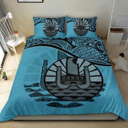 Polynesian Duvet Cover Set - Tahiti Bedding Set Blue