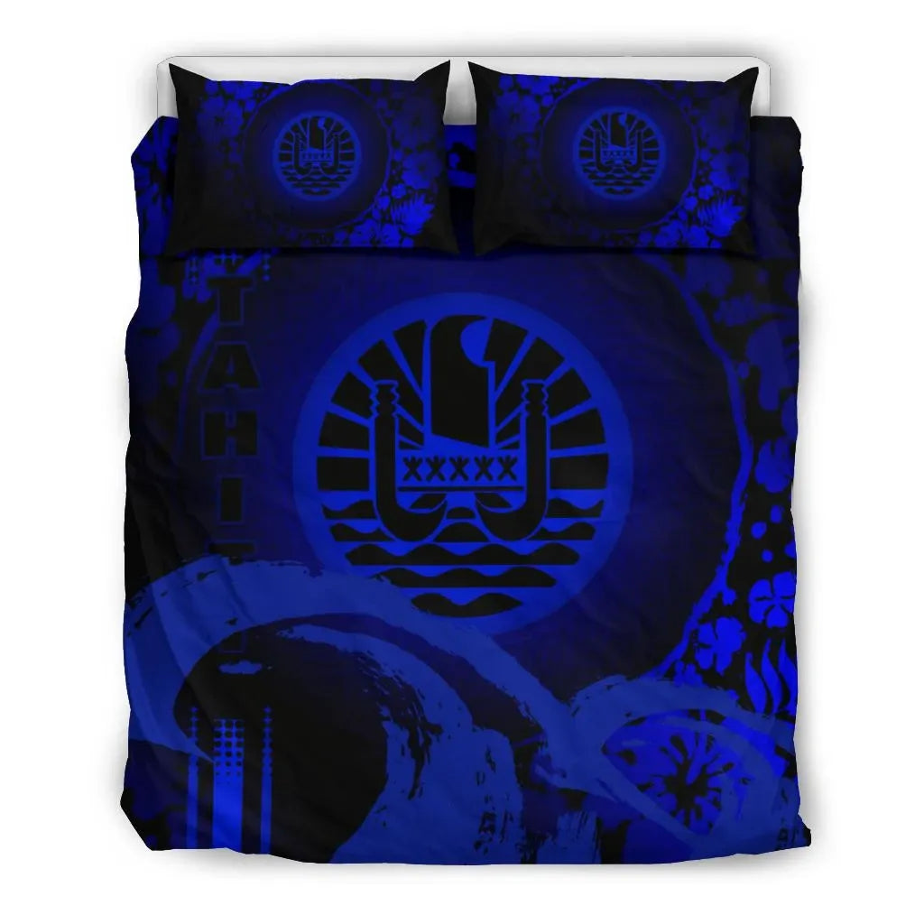 Tahiti Duvet Cover Set - Hibiscus And Wave Blue