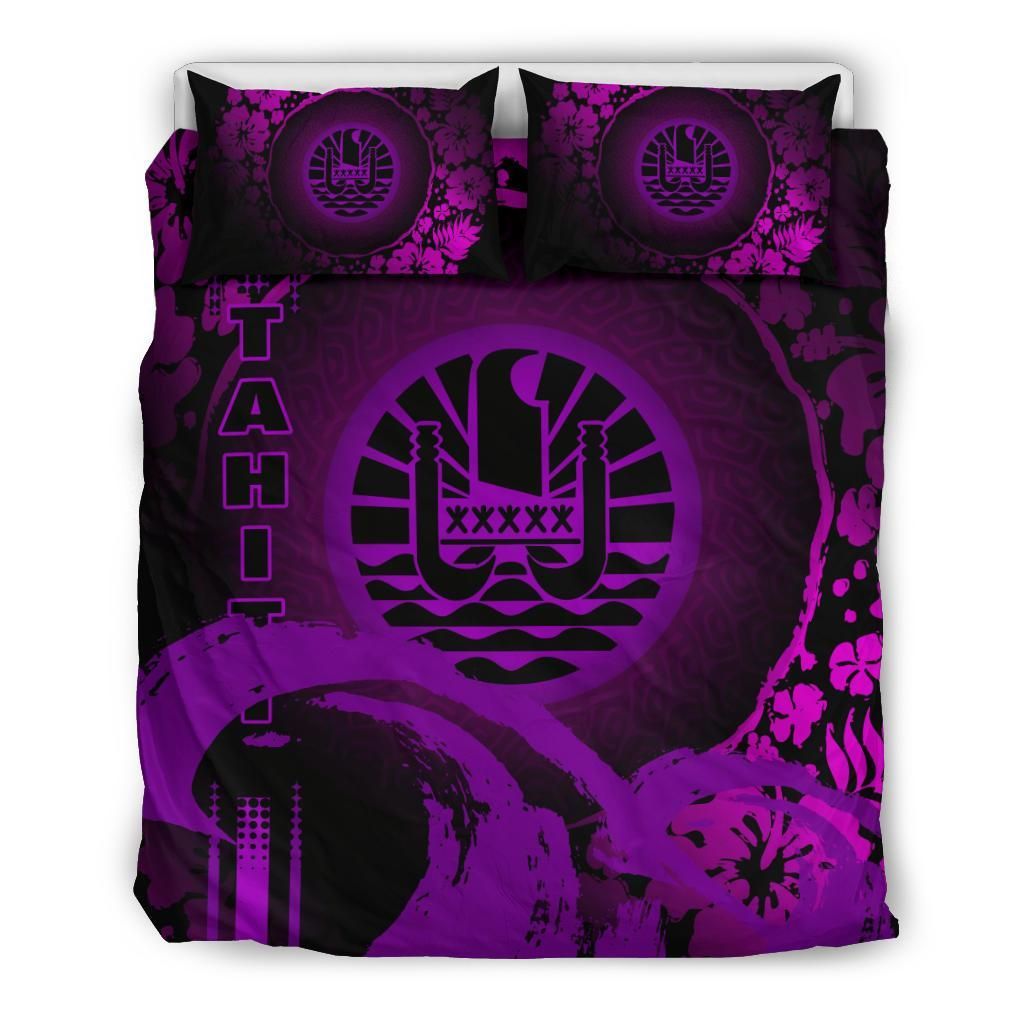 Tahiti Duvet Cover Set - Hibiscus And Wave Purple