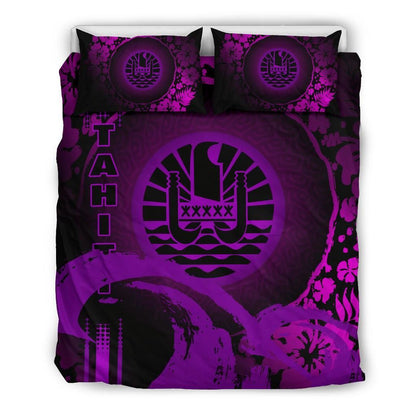Tahiti Duvet Cover Set - Hibiscus And Wave Purple