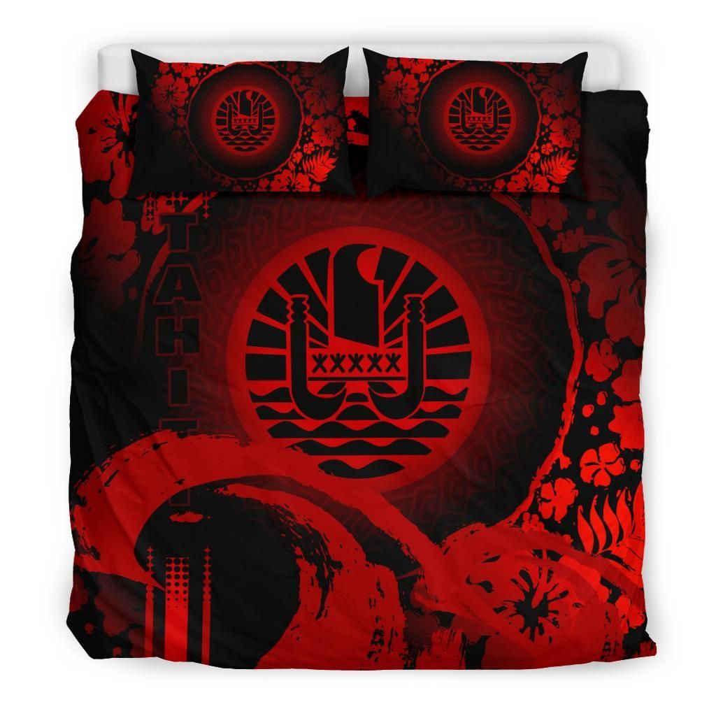 Tahiti Duvet Cover Set - Hibiscus And Wave Red