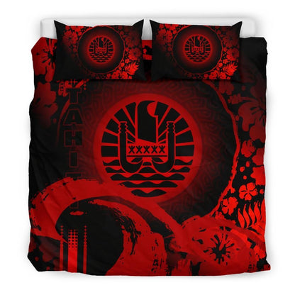 Tahiti Duvet Cover Set - Hibiscus And Wave Red