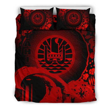 Tahiti Duvet Cover Set - Hibiscus And Wave Red