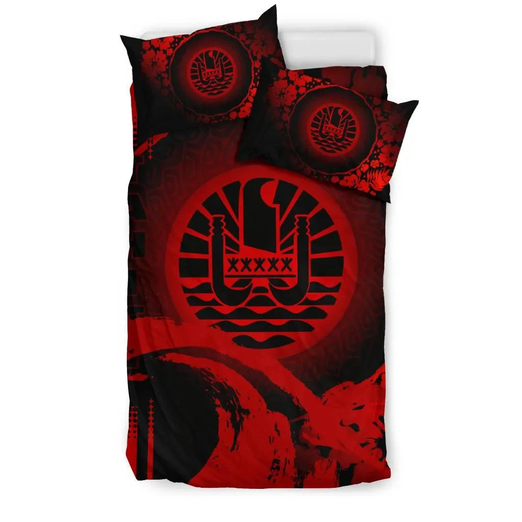 Tahiti Duvet Cover Set - Hibiscus And Wave Red