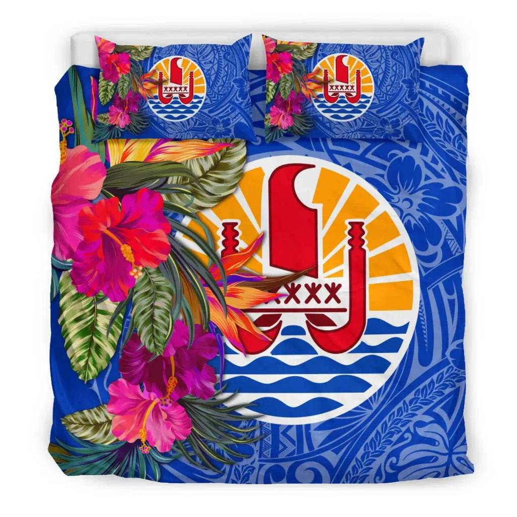 Tahiti Bedding Set - Hibiscus Polynesian Pattern Blue Version