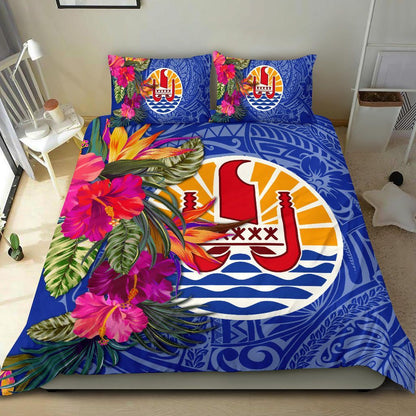 Tahiti Bedding Set - Hibiscus Polynesian Pattern Blue Version