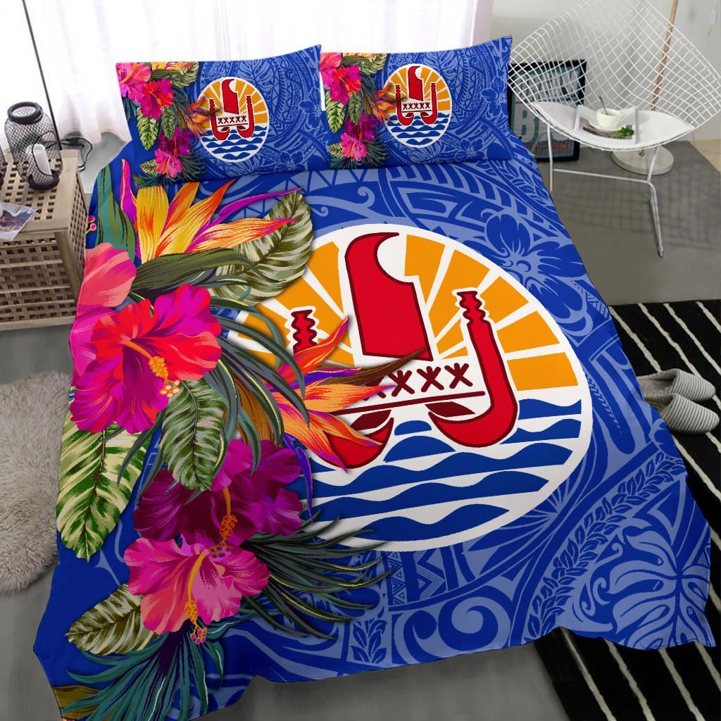 Tahiti Bedding Set - Hibiscus Polynesian Pattern Blue Version
