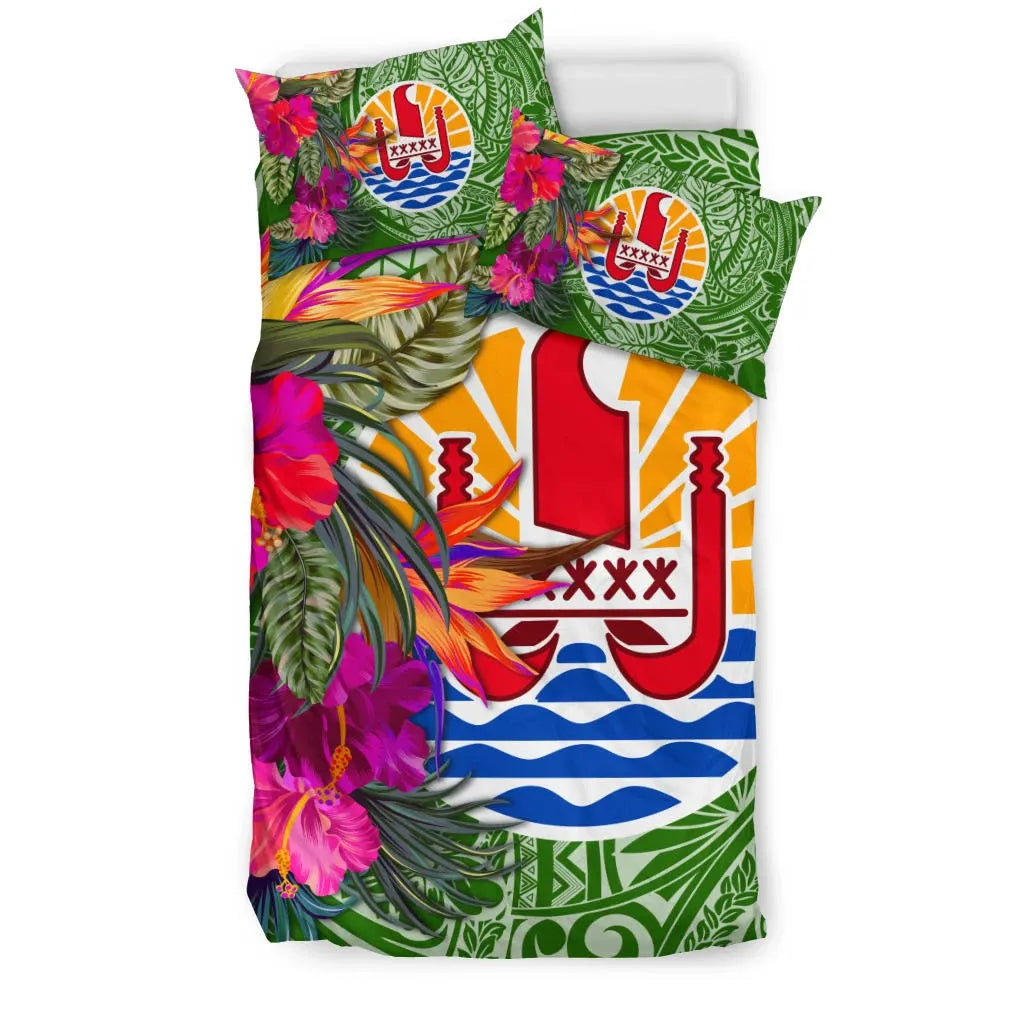 Tahiti Bedding Set - Hibiscus Polynesian Pattern Green Version