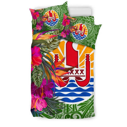 Tahiti Bedding Set - Hibiscus Polynesian Pattern Green Version