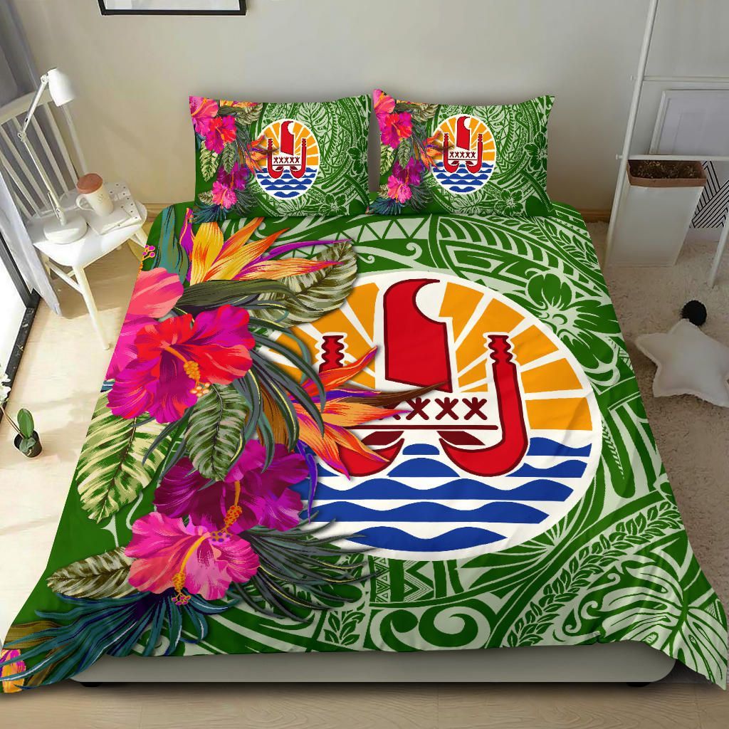 Tahiti Bedding Set - Hibiscus Polynesian Pattern Green Version