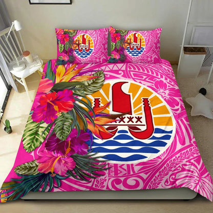 Tahiti Bedding Set - Hibiscus Polynesian Pattern Pink Version