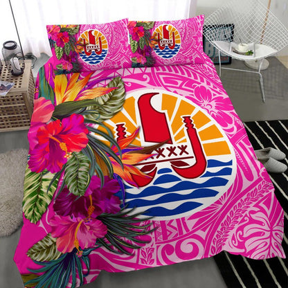 Tahiti Bedding Set - Hibiscus Polynesian Pattern Pink Version