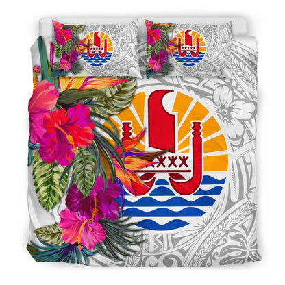 Tahiti Bedding Set - Hibiscus Polynesian Pattern White Version