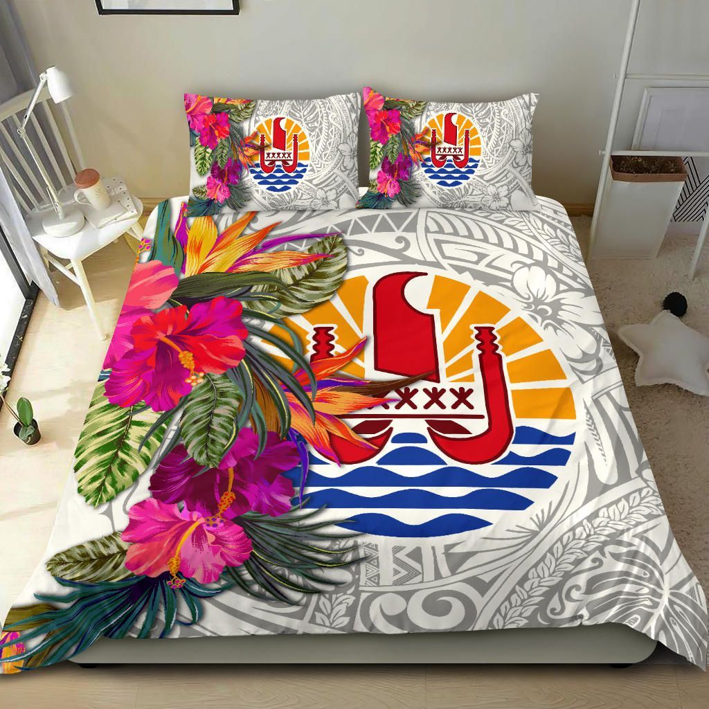 Tahiti Bedding Set - Hibiscus Polynesian Pattern White Version