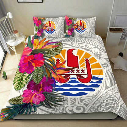 Tahiti Bedding Set - Hibiscus Polynesian Pattern White Version