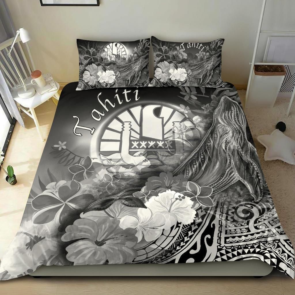 Tahiti Bedding Set - Humpback Whale With Tropical Flowers (White)