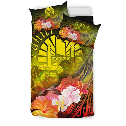 Tahiti Bedding Set - Humpback Whale With Tropical Flowers (Yellow)