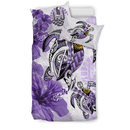 Polynesian Duvet Cover Set - Tahiti Bedding Set Polynesia Turtle Hibiscus Purple