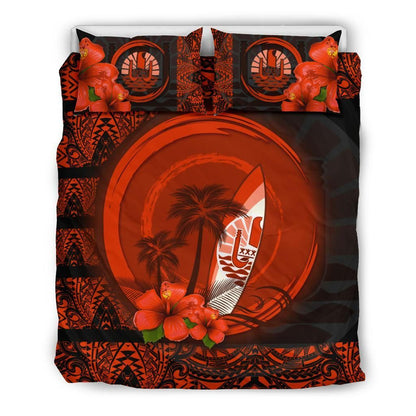 Tahiti Duvet Cover Set - Tahiti Coat Of Arms Hibiscus Coconut Tree