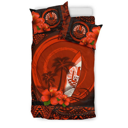 Tahiti Duvet Cover Set - Tahiti Coat Of Arms Hibiscus Coconut Tree