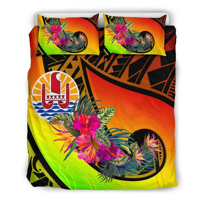 Tahiti Bedding Set - Polynesian Hook And Hibiscus (Reggae)