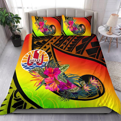 Tahiti Bedding Set - Polynesian Hook And Hibiscus (Reggae)