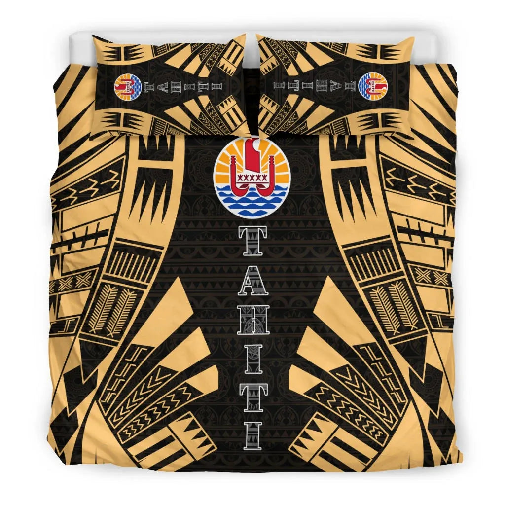 Tahiti Duvet Cover Set - Polynesian Tattoo Gold