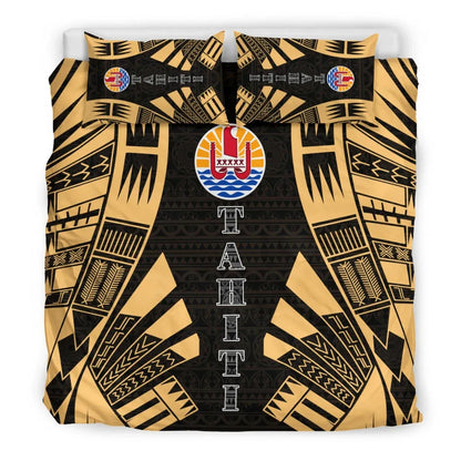 Tahiti Duvet Cover Set - Polynesian Tattoo Gold